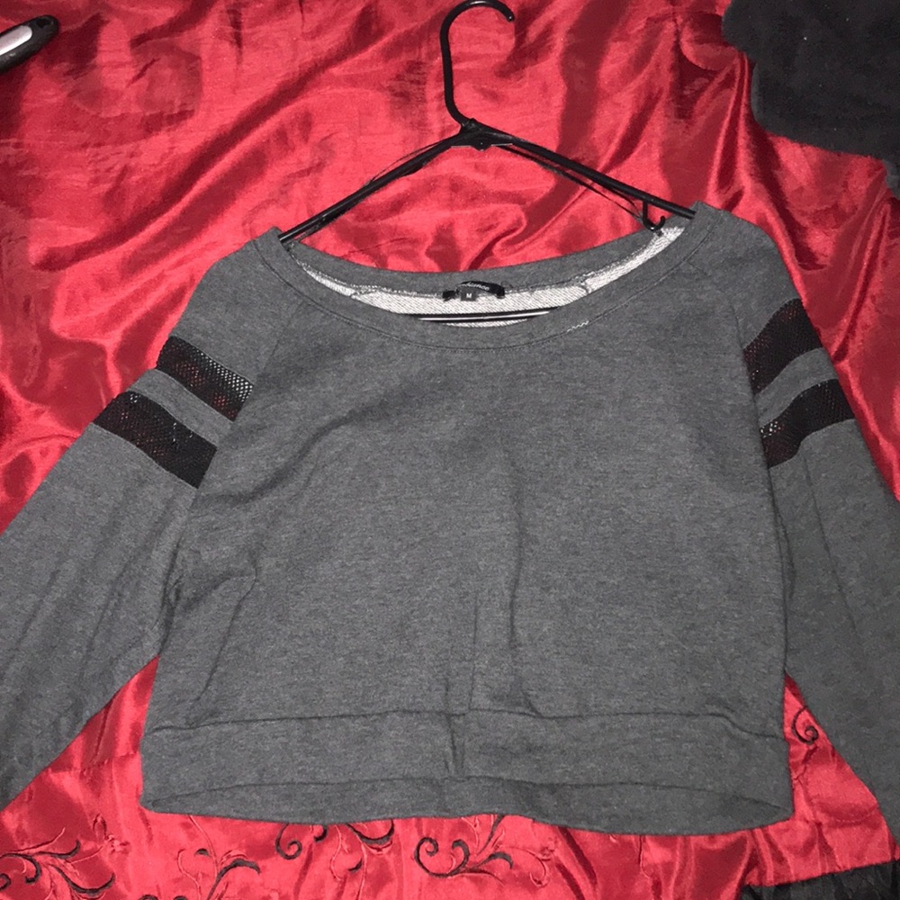 A grey cropped top shirt